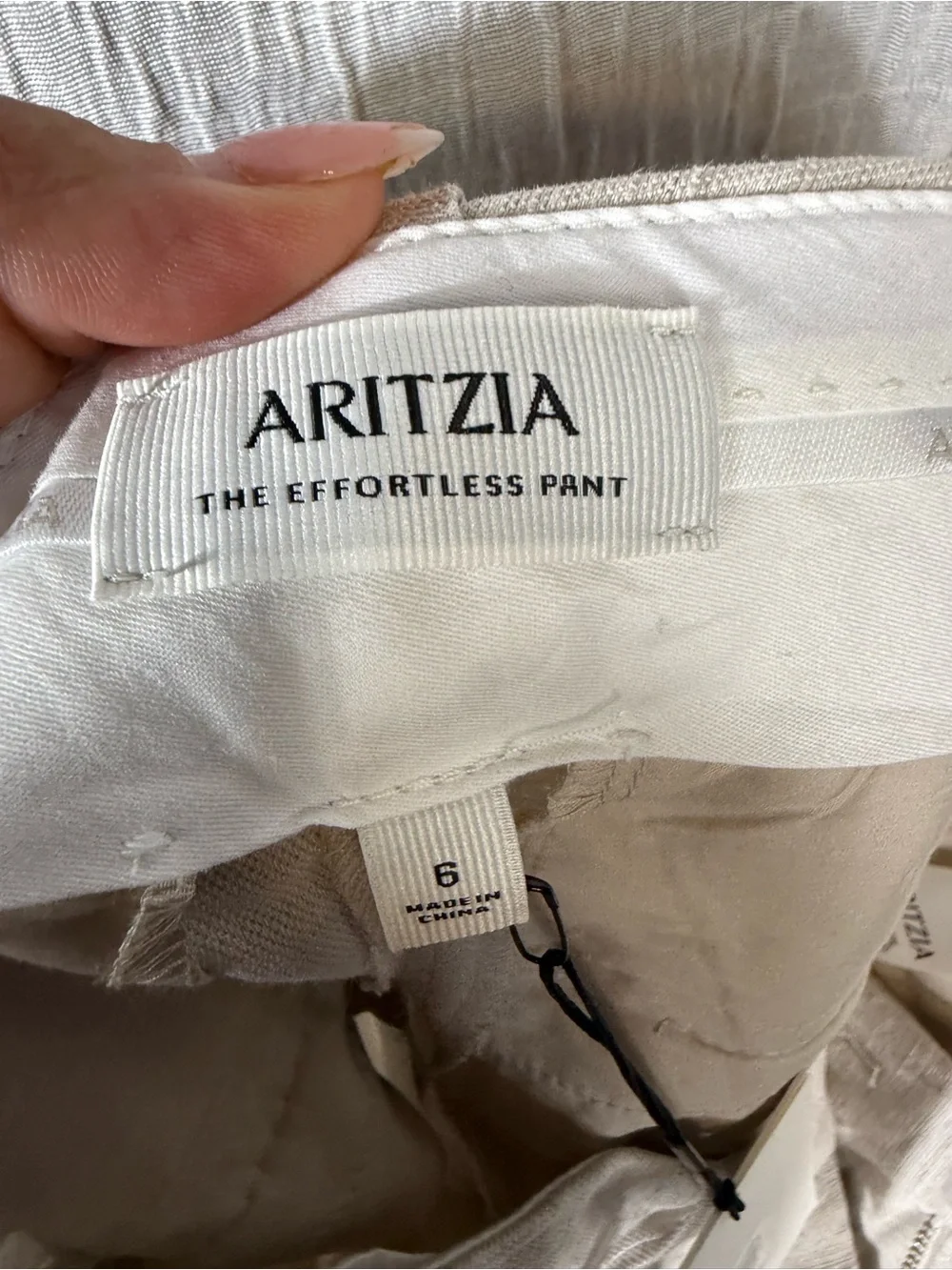 Aritzia Effortless Linen blend pant full length ecru‎ pleated waist 6 nwt